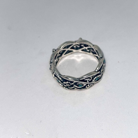 925 Sterling Silver Blue Topaz Celtic Wolf Ring - Picture 12 of 14